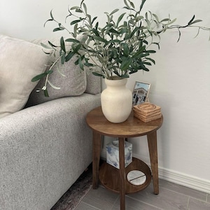 Rustic Walnut Side Table, Small Round End Table with Shelf, Nightstand for Bedroom ,Living Room or Small Spaces