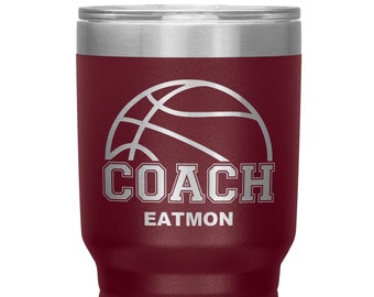 Custom Basketball Coach Water Bottle | 32oz Insulated Stainless Steel Tumbler | Personalized Laser Engraved Gift for Coaches and Athletes