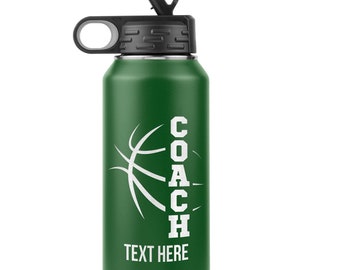 Custom Basketball Coach Water Bottle | 32oz Insulated Stainless Steel Tumbler | Personalized Laser Engraved Gift for Coaches and Athletes