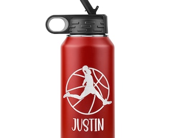 Custom Basketball Coach Water Bottle | 32oz Insulated Stainless Steel Tumbler | Personalized Laser Engraved Gift for Coaches and Athletes