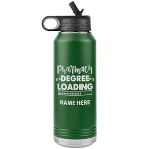 32oz Double Wall Flip Top Water Bottle with Straw, Pharmacist In Progress, Personalized Engraving Included, Funny Pharmacist Water Bottle