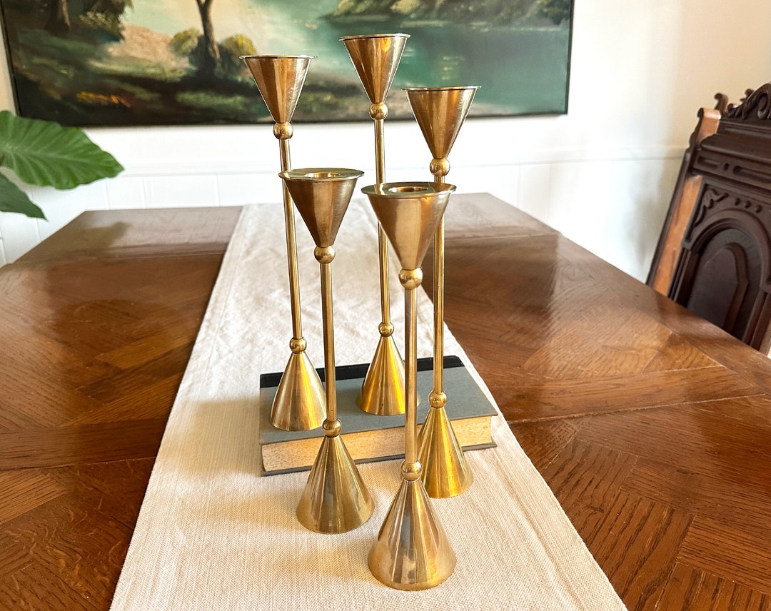 Vintage Brass Candlestick Holders Set of 5 1980s Made in India Solid ...