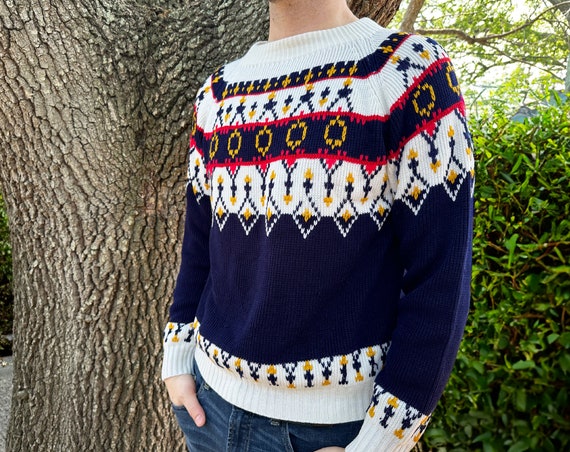 Vintage Medium Knit Pattern Pullover Sweater - JC… - image 1