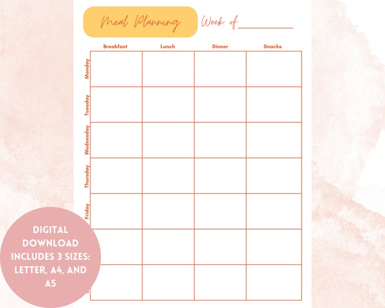 Printable Meal Planner 3 Sizes: Letter, A4, A5 Meal Prep, Meal Plan, A5 ...