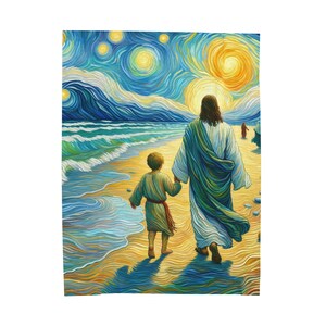 Jesus Walks Plush - Jesus Blanket, Christian Blanket, Throw Blanket, Spiritual Gift, Catholic Blanket, Virgin Mary, LDS Art, Love, Faith