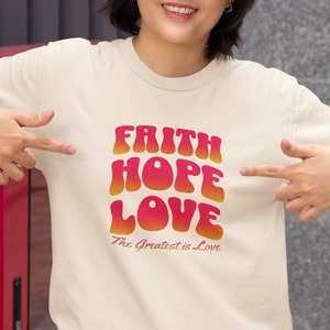 Retro Tee 70s Vibe Tshirt Faith Hope Love Shirt Virtues Shirt Comfort Colors Retro Tshirt