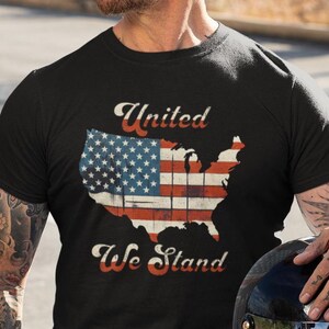 Camiseta com bandeira patriótica da América, camiseta United We Stand, camiseta patriótica Unity, camiseta com mapa dos EUA, camiseta America Pride, camiseta patriótica política
