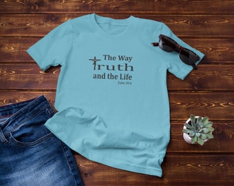 Christian Gift Christian Tshirt Short Sleeve Tee Faith Shirt Catholic Gift Catholic Tshirt The Way Truth Life Short Sleeve Tee, Jesus Tshirt