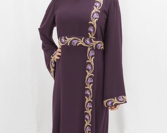 Handmade One-of-a-Kind Tatreez Maxi Dress-Purple