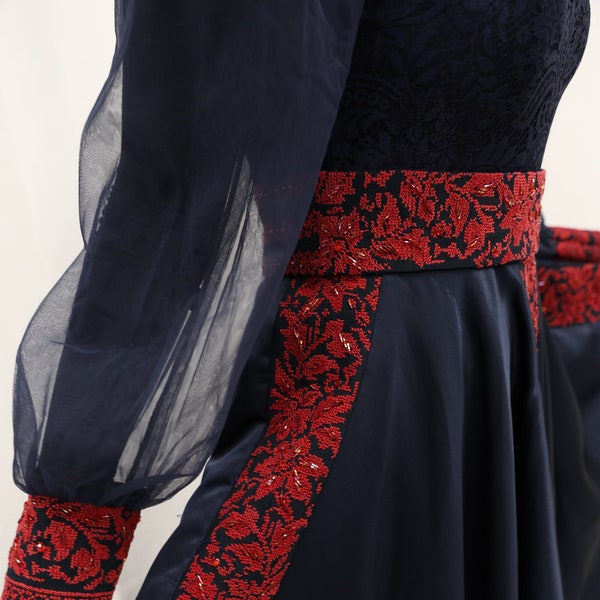 Handmade One-of-a-Kind Modern Style Tareez Dress-Navy