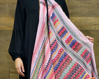 Abaya with colored keffiyeh front design