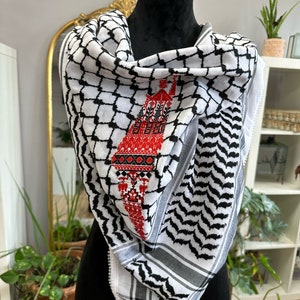 Palestinian Keffiyeh with Colored Palestinian Flag Tatreez image 4