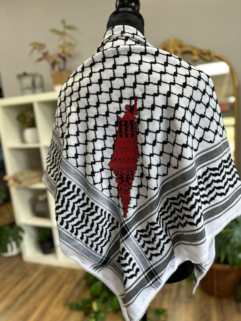 Palestinian Keffiyeh with Colored Palestinian Flag Tatreez image 2