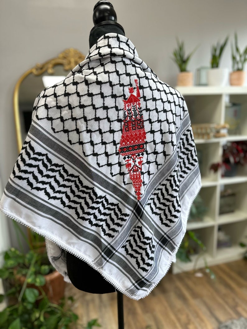 Palestinian Keffiyeh with Colored Palestinian Flag Tatreez image 7