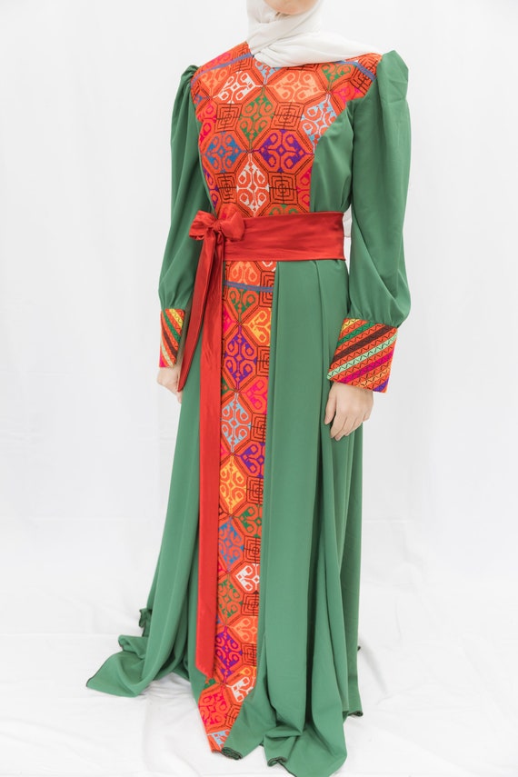 modern tatreez dress Palestinian Tatreez White Maxi Dress - Embroidered Modern Thobe