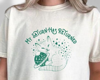 My Saturn Has Returned Oversized Crop Top Kacey Musgraves Shirt Deeper Well Tee for Country Music Lover Boxy Tshirt with Cute Cat