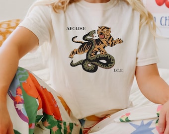 Abolish ICE T-shirt court, haut court anti-glace tigre et serpent couleurs confortables, chemise politique professionnelle de l'immigration, cadeau anti-résistance au fascisme