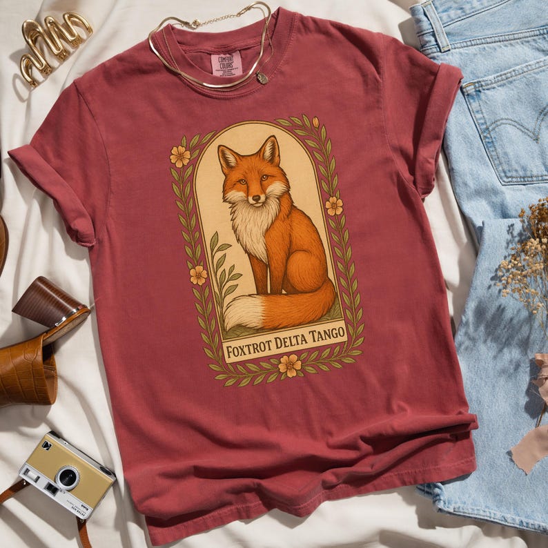 Vintage red Foxtrot Delta Tango Comfort Colors shirt, hand-drawn fox design, witty political protest T-shirt for him or her.
