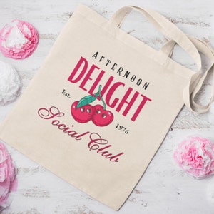 Afternoon Delight Social Club Tote Bag, Kinky Cherries Adult Toy Storage Bag, Funny and Subtle NSFW Gift, Naughty Travel Bag
