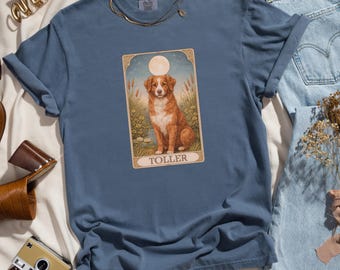 Nova Scotia Duck Tolling Retriever tarotkaart T-shirt, Toller-shirt, Celestial Dog Art-T-shirt, comfortkleuren, Toller Retriever-eigenaar cadeau