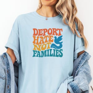 Deport Hate Not Families Shirt, Anti Trump Tee, Pro Immigrant Protest Shirt, Political Comfort Colors Graphic Tshirt,  Retro Patriotic Tee
