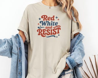 Camiseta roja, blanca y de resistencia, camiseta anti Trump del 4 de julio, camiseta gráfica patriótica de colores cómodos, camiseta FDT del 4 de julio, camiseta de resistencia política
