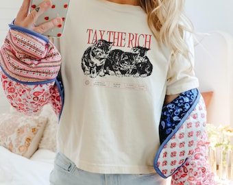Tax the Rich Oversized Crop Tee - Cats Album Cover, Comfort Colors Cropped Tshirt for Activist, Anti Capitalism, Anti Oligarchy Crop Top