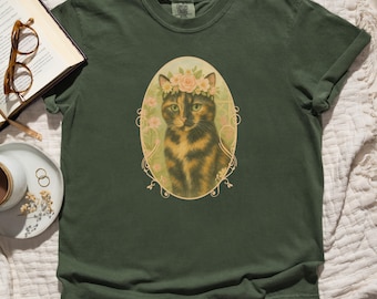 Maglietta con gatto tartarugato, maglietta per amanti dei gatti tartarugati, maglietta con ritratto di gatto floreale, maglietta Comfort Colors, regalo per mamma o papà tartarugato