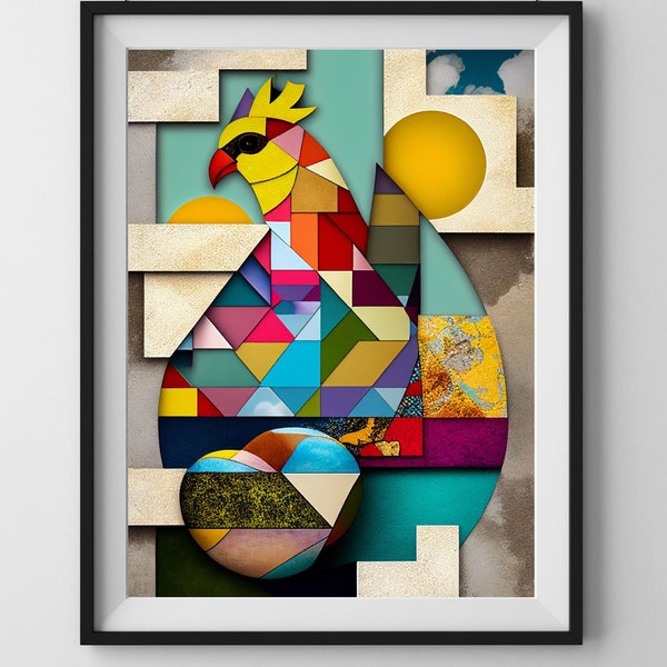 Funky Chicken | Mosaic Wall Art | Digital Print | Original Artwork | Abstract Contemporary Painting | Printable Poster | Home Decor