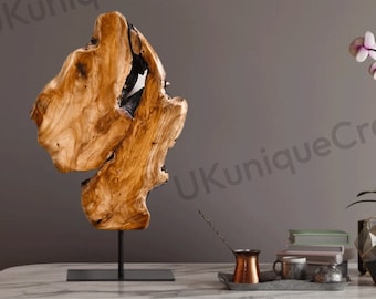 Handmade Irregular Cedar Wood & Metal Root Sculpture | Natural Art Abstract | Sculpture Teak Sculpture | Wood Art Sculpture | Desk Decor