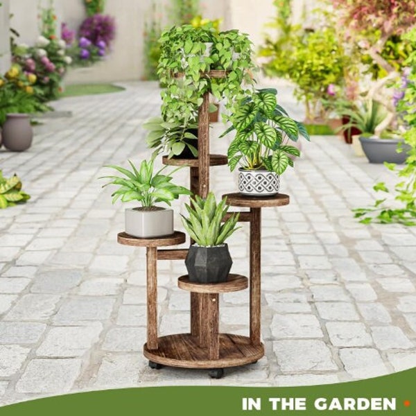 Handmade 5 Tier Wood Metal Plant Stand Indoor | Talls Plant Stand | Flower Stand | Modern Plant Stand | Plant Shelves | Plant Lover Gift
