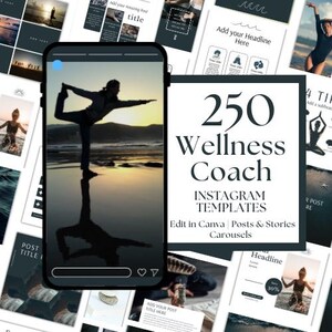 Instagram-mallar för Wellness Coach – Canva, 250 inlägg (digital nedladdning)