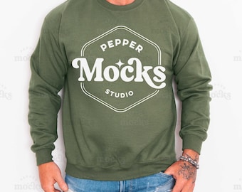 Military Green Crewneck Sweatshirt Mockup | Gildan 18000 (Digital Download)
