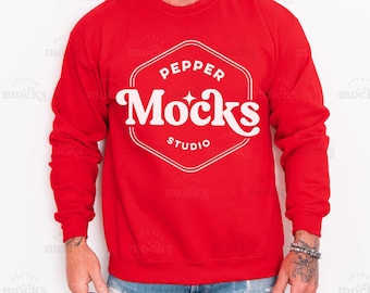 Red Crewneck Sweatshirt Mockup | Gildan 18000, Mens (Digital Download)