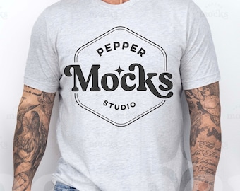 Mockup T-shirt Bella Canvas 3001 Ash | Grijs heren-T-shirt (digitale download)