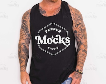 Comfort Colors Black Tank Top Mockup | Mens Sleeveless (Digital Download)