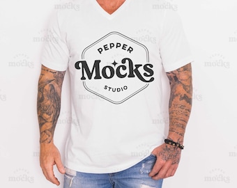 Bella Canvas 3005 White V-Neck T-Shirt Mockup | Mens True Fit (Digital Download)