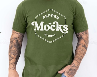 Bella Canvas 3001 Olive T-Shirt Mockup | Male Model (Digital Download)