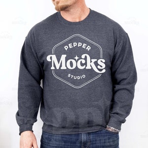 Gildan 18000 Dark Heather Crewneck Sweatshirt Mockup | Mens G180 Sweater Mock-up | Real Model Mock | Casual Mock | Mens Gildan 18000 Mockup