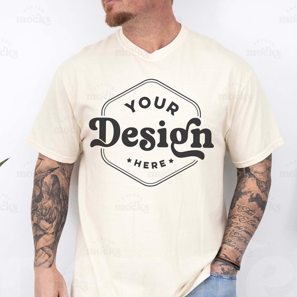 Comfort Colors C1717 Ivory Tshirt Mockup | 1717 Mens Off-White T-shirt Mock-up | Real Model Mock | Simple Aesthetic Mens CC 1717 Ivory Shirt