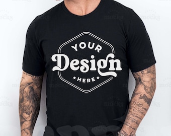 Bella Canvas 3001 Black Tshirt Mockup | 3001 Mens Black T-shirt Mock-up | Real Model Mock | Simple Aesthetic Mens Bella Canvas 3001 Shirt