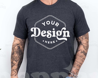Bella Canvas 3001 Dark Grey Heather Tshirt Mockup | 3001 Mens T-shirt Mock-up | Real Model Mock | Simple Aesthetic Mens Bella Canvas 3001