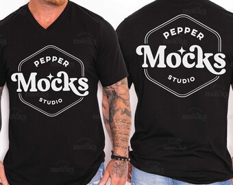 Bella Canvas 3005 Black V-Neck T-Shirt Mockup | Front & Back Views (Digital Download)
