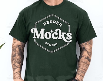 Koszulka Gildan 5000 Forest Green z mockupem | Męska koszulka G500 (pobranie cyfrowe)