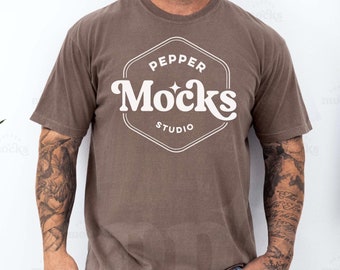 Comfort Colors C1717 Espresso Tshirt Mockup | 1717 Mens Brown T-shirt Mock-up | Real Model Mock | Simple Aesthetic Male Comfort Colors 1717