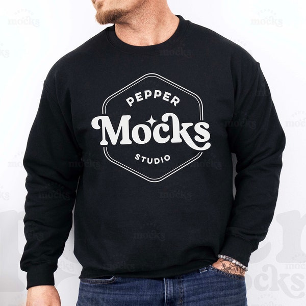 Gildan 18000 Black Crewneck Sweatshirt Mockup | Mens G180 Sweater Mock-up | Real Model Mock | Casual Simple Mock | Mens Gildan 18000 Mockup