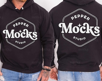 Comfort Colors Black Hoodie Mockup | Front & Back, Male Model (Digital Download)