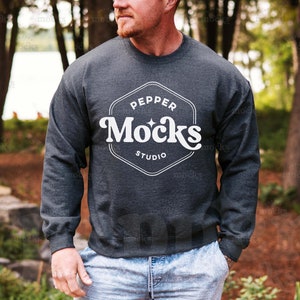 Gildan 18000 Dark Heather Crewneck Sweatshirt Mockup | Mens G180 Sweater Mock-up | Real Model Mock | Male Casual Outdoor Summer Fall Nature