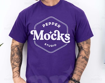 Purple Gildan 5000 T-Shirt Mockup | Male Model (Digital Download)