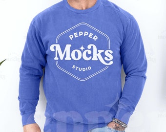 Mockup blauwe Flo-sweater | Comfortkleuren 1566 (digitale download)